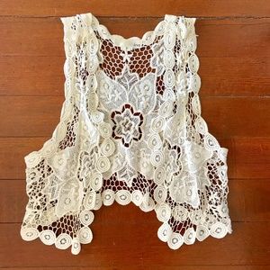 Cropped Floral Crochet Festival Vest